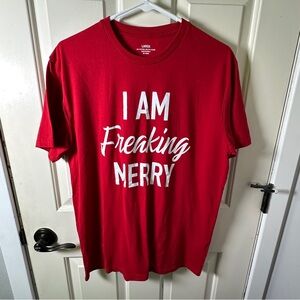 Red Graphic “I AM Freaking MERRY” T-Shirt